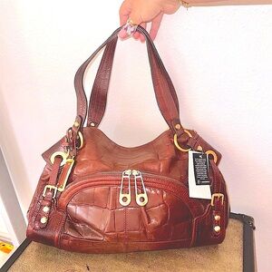 Big brown slouchy Elegant Leather Handbag y2k shoulder bag croc embossed purse